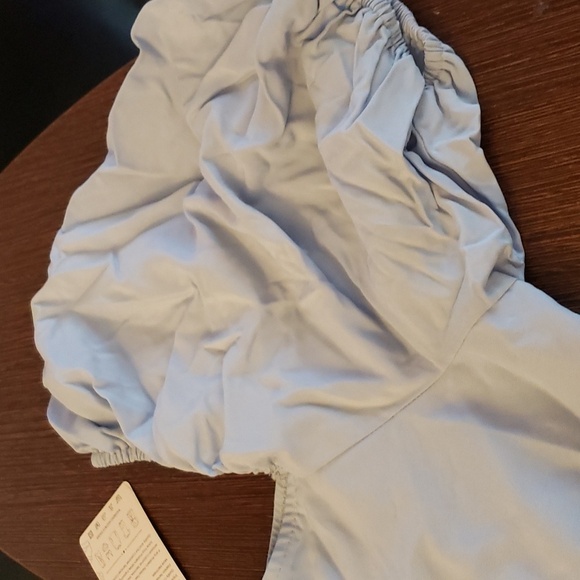 BTFBM Puff Sleeve Asymmetrical Neck High Waist Cutout Swing Maxi Dress Blue SZ M - Picture 9 of 9